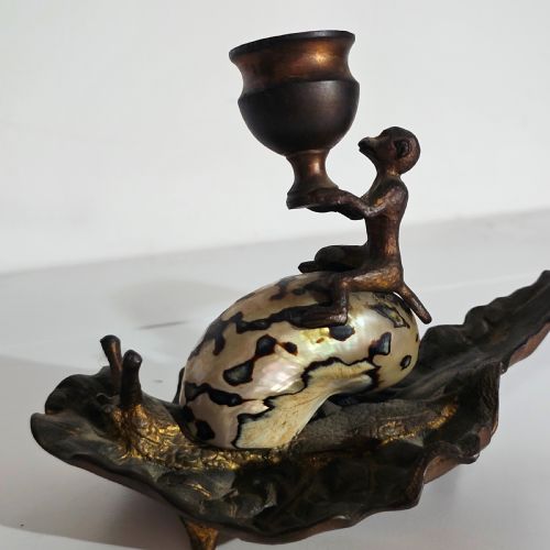 FABULOUS GRAND TOUR GILT METAL SHELL MONKEY SNAIL SHAPED CHAMBERSTICK C1850 - ADDITIONAL PHOTO 10