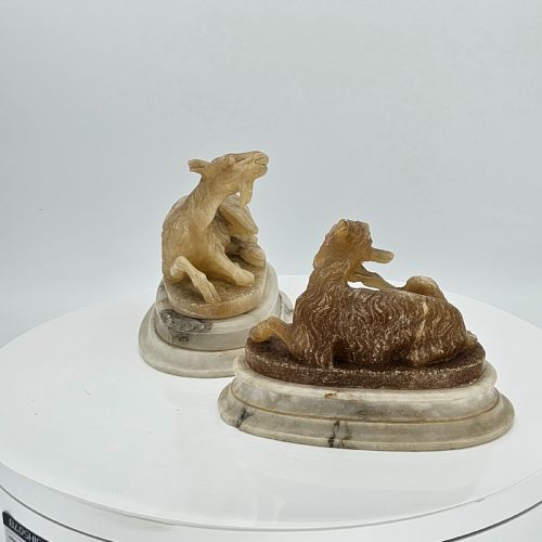 FINE PAIR OF 19THC CARVED ALABASTER GRAND TOUR GOATS - ADDITIONAL PHOTO 3
