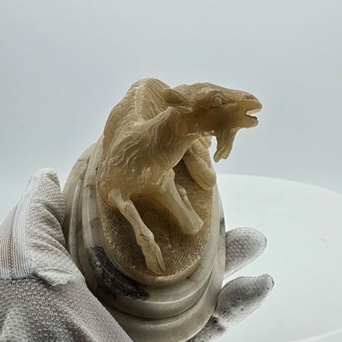 FINE PAIR OF 19THC CARVED ALABASTER GRAND TOUR GOATS - ADDITIONAL PHOTO 6