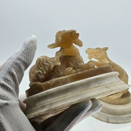 FINE PAIR OF 19THC CARVED ALABASTER GRAND TOUR GOATS - ADDITIONAL PHOTO 13