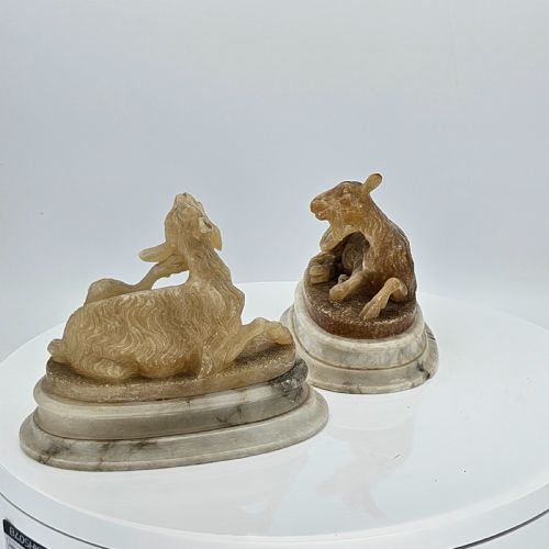 FINE PAIR OF 19THC CARVED ALABASTER GRAND TOUR GOATS - ADDITIONAL PHOTO 22