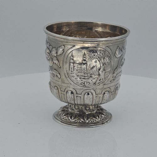 INTERESTING EARLY SILVER PEDESTAL TUMBLER 18THC - ADDITIONAL PHOTO 7