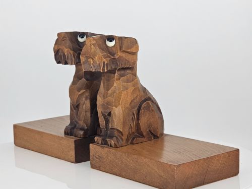 DECO CARVED WOODEN SCOTTIE BOOKENDS GOOD QUALITY C1930S - ADDITIONAL PHOTO 1