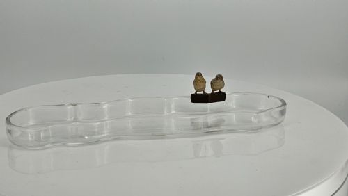 unusual and exquisite cold painted bronze chicks on crystal glass pen tray c1900 - CATEGORY: ANTIQUE GLASS - DATED 1900