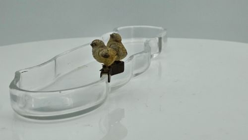 UNUSUAL AND EXQUISITE COLD PAINTED BRONZE CHICKS ON CRYSTAL GLASS PEN TRAY C1900 - ADDITIONAL PHOTO 7