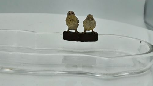 UNUSUAL AND EXQUISITE COLD PAINTED BRONZE CHICKS ON CRYSTAL GLASS PEN TRAY C1900 - ADDITIONAL PHOTO 11