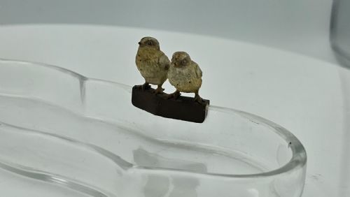 UNUSUAL AND EXQUISITE COLD PAINTED BRONZE CHICKS ON CRYSTAL GLASS PEN TRAY C1900 - ADDITIONAL PHOTO 18
