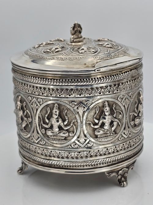 FABULOUS LARGE 19THC INDIAN SILVER BISCUIT BARRELL 419G - ADDITIONAL PHOTO 10