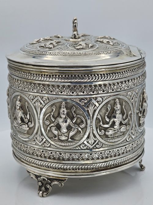 FABULOUS LARGE 19THC INDIAN SILVER BISCUIT BARRELL 419G - ADDITIONAL PHOTO 12