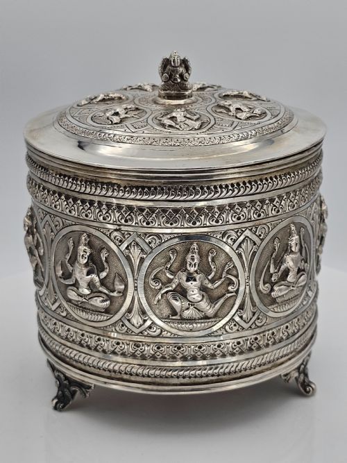 FABULOUS LARGE 19THC INDIAN SILVER BISCUIT BARRELL 419G - ADDITIONAL PHOTO 14