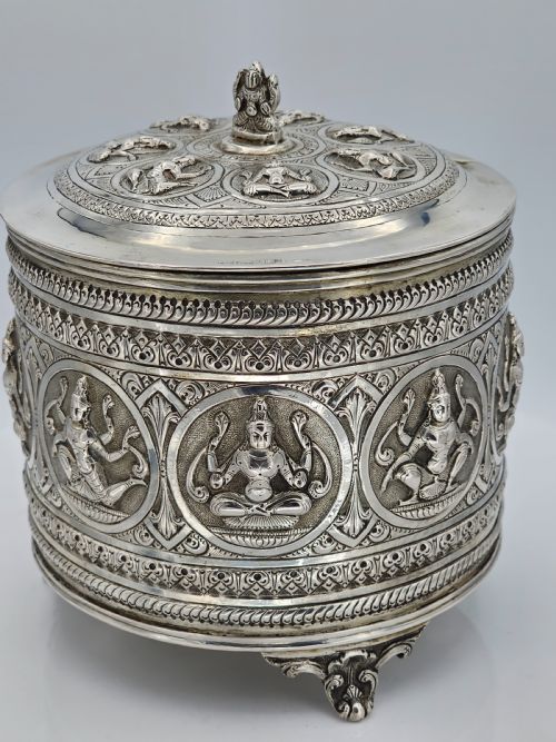 FABULOUS LARGE 19THC INDIAN SILVER BISCUIT BARRELL 419G - ADDITIONAL PHOTO 18