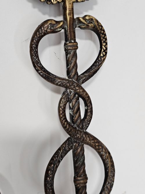 PAIR OF CADUCEUS SYMBOL OF GOD HERMES MERCURY BRONZE BRACKET ENTWINED BY TWO SERPENTS SURMOUNTED BY WINGS - ADDITIONAL PHOTO 9