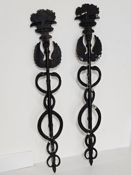 PAIR OF CADUCEUS SYMBOL OF GOD HERMES MERCURY BRONZE BRACKET ENTWINED BY TWO SERPENTS SURMOUNTED BY WINGS - ADDITIONAL PHOTO 12