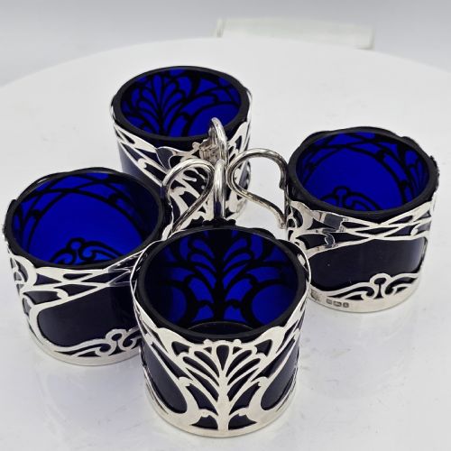 STYLISH SET 4 X ART NOUVEAU SILVER SALTS FORMED AS CUPS C1911 - ADDITIONAL PHOTO 5