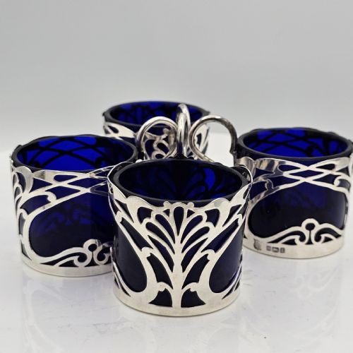 STYLISH SET 4 X ART NOUVEAU SILVER SALTS FORMED AS CUPS C1911 - ADDITIONAL PHOTO 6