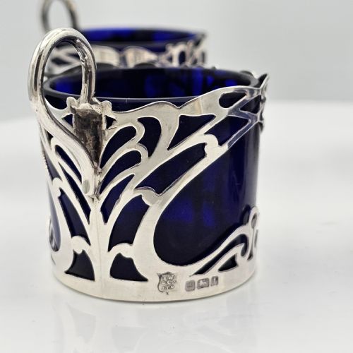 STYLISH SET 4 X ART NOUVEAU SILVER SALTS FORMED AS CUPS C1911 - ADDITIONAL PHOTO 10