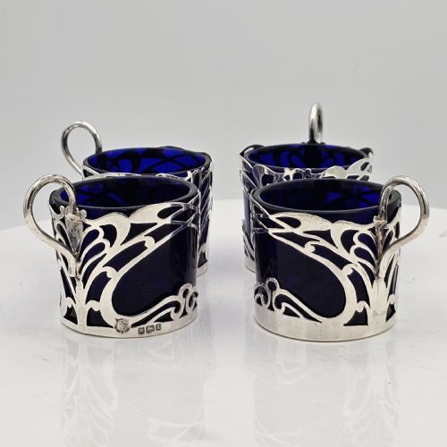 STYLISH SET 4 X ART NOUVEAU SILVER SALTS FORMED AS CUPS C1911 - ADDITIONAL PHOTO 11
