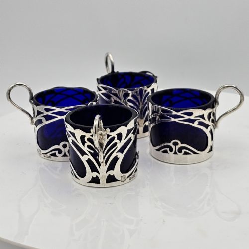 STYLISH SET 4 X ART NOUVEAU SILVER SALTS FORMED AS CUPS C1911 - ADDITIONAL PHOTO 15