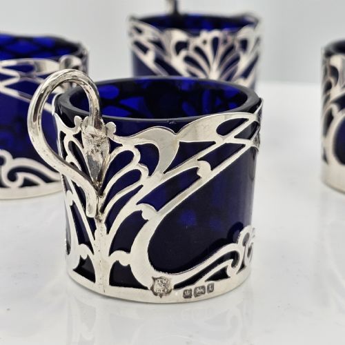 STYLISH SET 4 X ART NOUVEAU SILVER SALTS FORMED AS CUPS C1911 - ADDITIONAL PHOTO 17