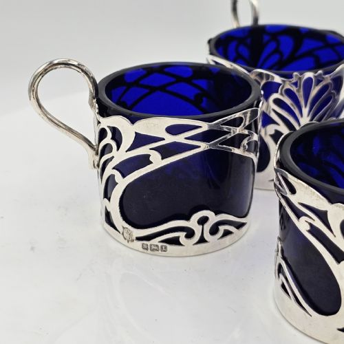 STYLISH SET 4 X ART NOUVEAU SILVER SALTS FORMED AS CUPS C1911 - ADDITIONAL PHOTO 21