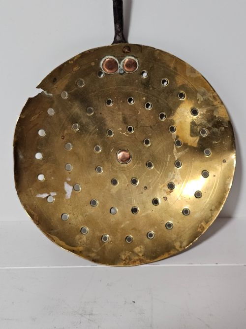 ANTIQUE CHESTNUT WARMER 62CM ENGLISH BRASS FIREPLACE ROASTER LADLE GEORGIAN - ADDITIONAL PHOTO 2