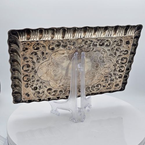 EXQUISITE EMBOSSED SOLID SILVER TRAY BIRMINGHAM 1911 - ADDITIONAL PHOTO 4