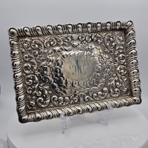 EXQUISITE EMBOSSED SOLID SILVER TRAY BIRMINGHAM 1911 - ADDITIONAL PHOTO 9