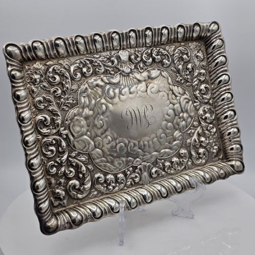 EXQUISITE EMBOSSED SOLID SILVER TRAY BIRMINGHAM 1911 - ADDITIONAL PHOTO 13