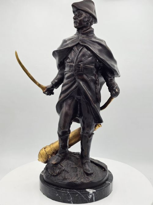 earlymid 20thc bronze figure of wellington signed boucher with brass sword cannon - CATEGORY: ANTIQUE SCULPTURES - DATED 1940