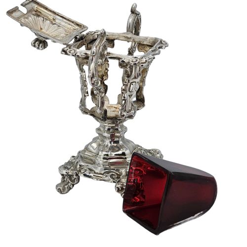 ATTRACTIVE 19THC LARGE EUROPEAN SILVER RUBY RED GLASS MUSTARD 145CM - ADDITIONAL PHOTO 3
