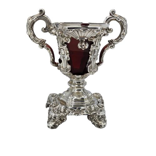 ATTRACTIVE 19THC LARGE EUROPEAN SILVER RUBY RED GLASS MUSTARD 145CM - ADDITIONAL PHOTO 9