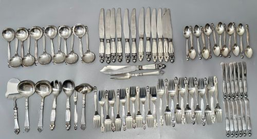 STUNNING VINTAGE GEORG JENSEN 75PCE SILVER ACORN CUTLERY SERVICE PLUS 5 X RARE FRIGAST SILVER SERVERS USED ONLY ONCE - ADDITIONAL PHOTO 8