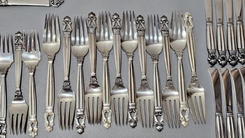 STUNNING VINTAGE GEORG JENSEN 75PCE SILVER ACORN CUTLERY SERVICE PLUS 5 X RARE FRIGAST SILVER SERVERS USED ONLY ONCE - ADDITIONAL PHOTO 9