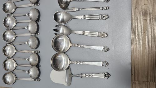 STUNNING VINTAGE GEORG JENSEN 75PCE SILVER ACORN CUTLERY SERVICE PLUS 5 X RARE FRIGAST SILVER SERVERS USED ONLY ONCE - ADDITIONAL PHOTO 12
