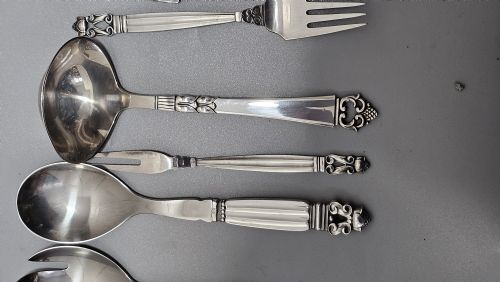 STUNNING VINTAGE GEORG JENSEN 75PCE SILVER ACORN CUTLERY SERVICE PLUS 5 X RARE FRIGAST SILVER SERVERS USED ONLY ONCE - ADDITIONAL PHOTO 14
