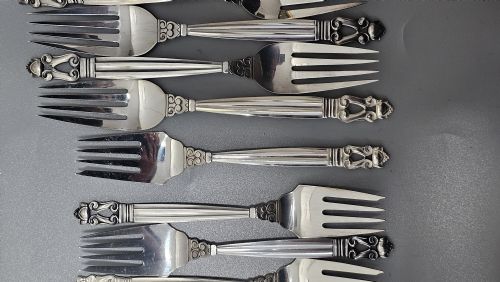 STUNNING VINTAGE GEORG JENSEN 75PCE SILVER ACORN CUTLERY SERVICE PLUS 5 X RARE FRIGAST SILVER SERVERS USED ONLY ONCE - ADDITIONAL PHOTO 15