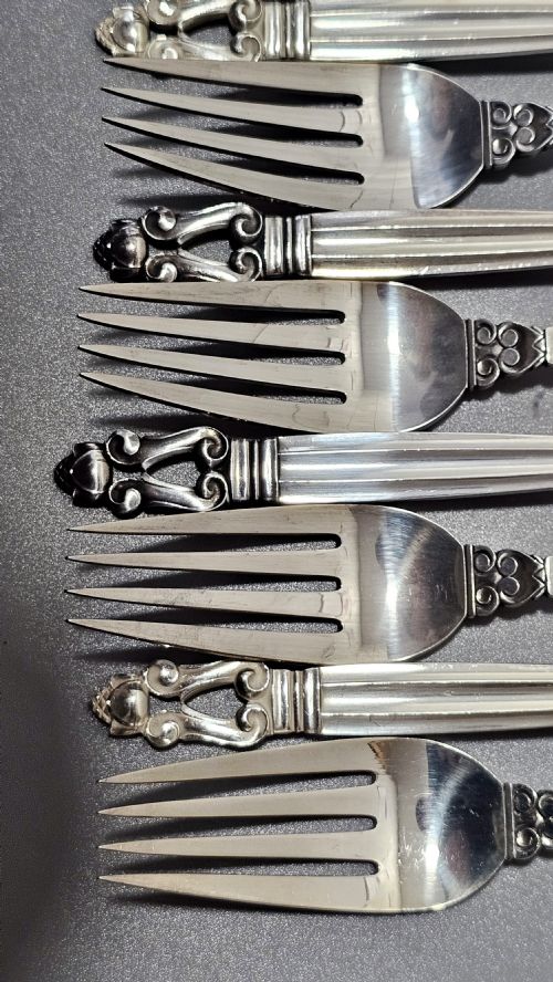 STUNNING VINTAGE GEORG JENSEN 75PCE SILVER ACORN CUTLERY SERVICE PLUS 5 X RARE FRIGAST SILVER SERVERS USED ONLY ONCE - ADDITIONAL PHOTO 21