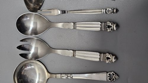 STUNNING VINTAGE GEORG JENSEN 75PCE SILVER ACORN CUTLERY SERVICE PLUS 5 X RARE FRIGAST SILVER SERVERS USED ONLY ONCE - ADDITIONAL PHOTO 23