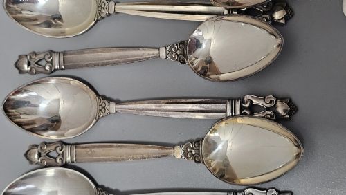 STUNNING VINTAGE GEORG JENSEN 75PCE SILVER ACORN CUTLERY SERVICE PLUS 5 X RARE FRIGAST SILVER SERVERS USED ONLY ONCE - ADDITIONAL PHOTO 26