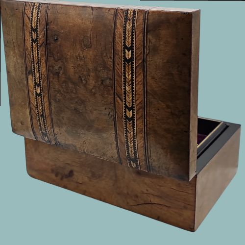 BEAUTIFUL INLAID BURR WALNUT JEWELLERY BOX WITH KEY C1900 - ADDITIONAL PHOTO 6