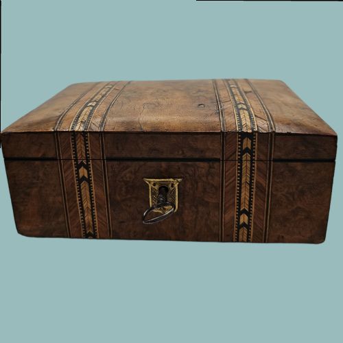 BEAUTIFUL INLAID BURR WALNUT JEWELLERY BOX WITH KEY C1900 - ADDITIONAL PHOTO 9
