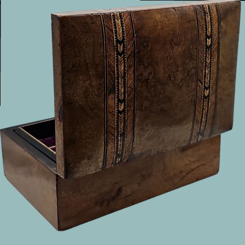 BEAUTIFUL INLAID BURR WALNUT JEWELLERY BOX WITH KEY C1900 - ADDITIONAL PHOTO 12