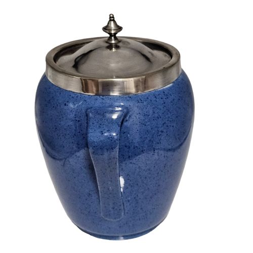 ATTRACTIVE MOORCROFT MOTTLED BLUE SILVER PLATE ARTS CRAFTS BISCUIT BARRELL C1920 - ADDITIONAL PHOTO 1