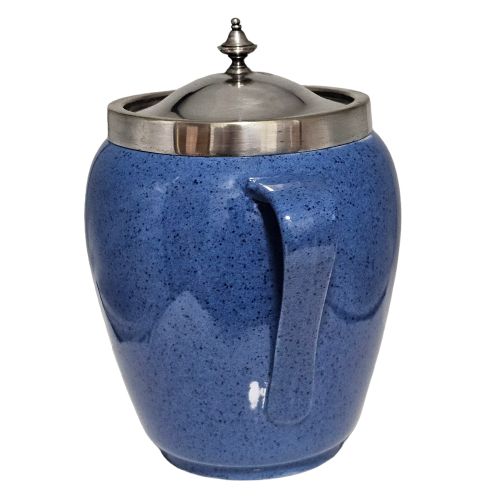 ATTRACTIVE MOORCROFT MOTTLED BLUE SILVER PLATE ARTS CRAFTS BISCUIT BARRELL C1920 - ADDITIONAL PHOTO 2
