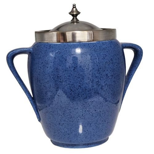 ATTRACTIVE MOORCROFT MOTTLED BLUE SILVER PLATE ARTS CRAFTS BISCUIT BARRELL C1920 - ADDITIONAL PHOTO 3