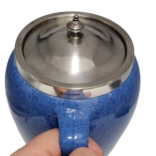 ATTRACTIVE MOORCROFT MOTTLED BLUE SILVER PLATE ARTS CRAFTS BISCUIT BARRELL C1920 - ADDITIONAL PHOTO 4
