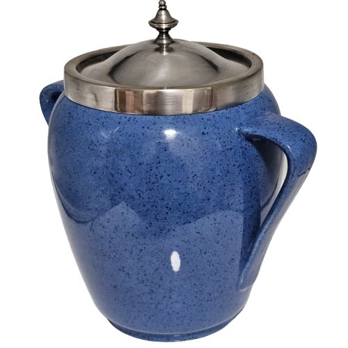 ATTRACTIVE MOORCROFT MOTTLED BLUE SILVER PLATE ARTS CRAFTS BISCUIT BARRELL C1920 - ADDITIONAL PHOTO 8
