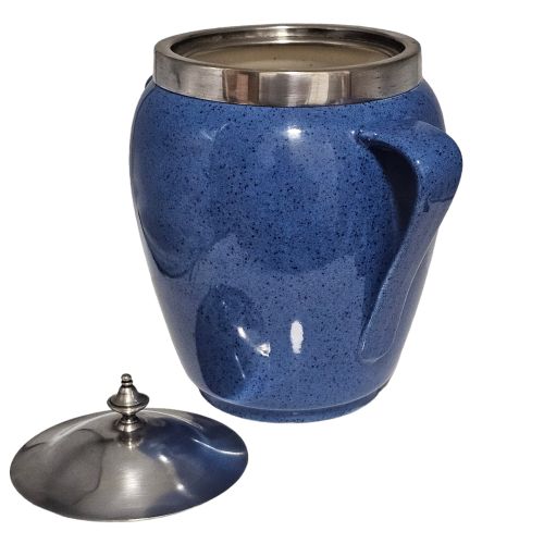 ATTRACTIVE MOORCROFT MOTTLED BLUE SILVER PLATE ARTS CRAFTS BISCUIT BARRELL C1920 - ADDITIONAL PHOTO 9