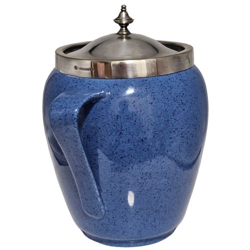ATTRACTIVE MOORCROFT MOTTLED BLUE SILVER PLATE ARTS CRAFTS BISCUIT BARRELL C1920 - ADDITIONAL PHOTO 13
