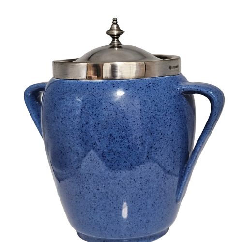 ATTRACTIVE MOORCROFT MOTTLED BLUE SILVER PLATE ARTS CRAFTS BISCUIT BARRELL C1920 - ADDITIONAL PHOTO 15